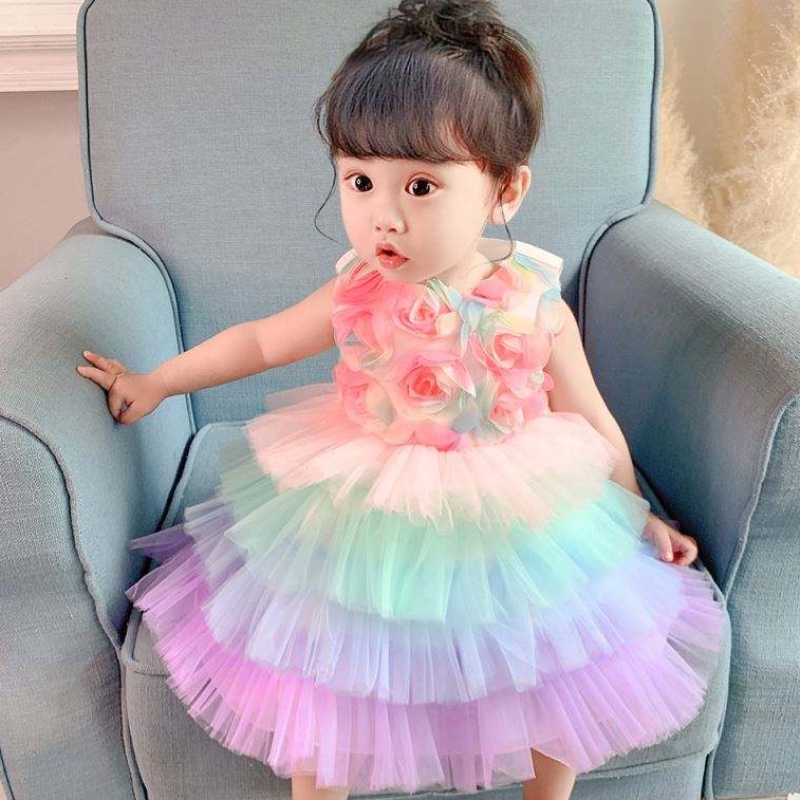 Baige Flower Flower Girl วันเกิดเจ้าหญิงแต่งตัวเค้กอย่างเป็นทางการเครื่องแต่งกายดอกไม้
