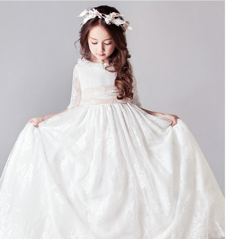 ชุดยาวสีขาวสำหรับเด็กผู้หญิงเจ้าหญิงจัดงานแต่งงานที่สง่างามเด็ก ๆ