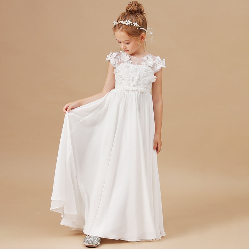 ชุดสาวดอกไม้ชุด Applique Applive Kids Birthday Party Pageant Pageant Weddings First Primera Communion Vestidos สง่างาม 2-14