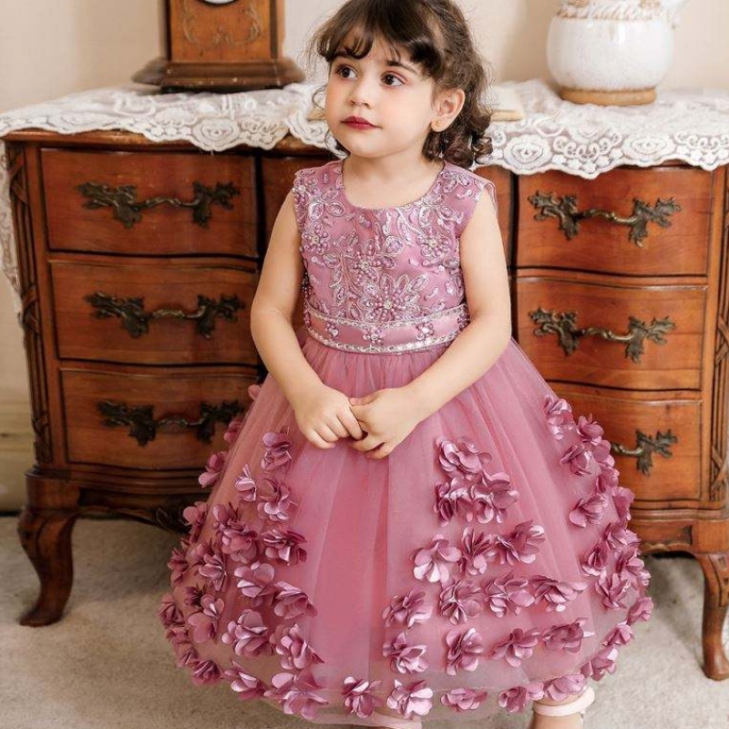 Baige ไก่งวงสไตล์เด็ก Frock Girl Dress Baige เด็กชุดวันเกิด 2 ปี N2103