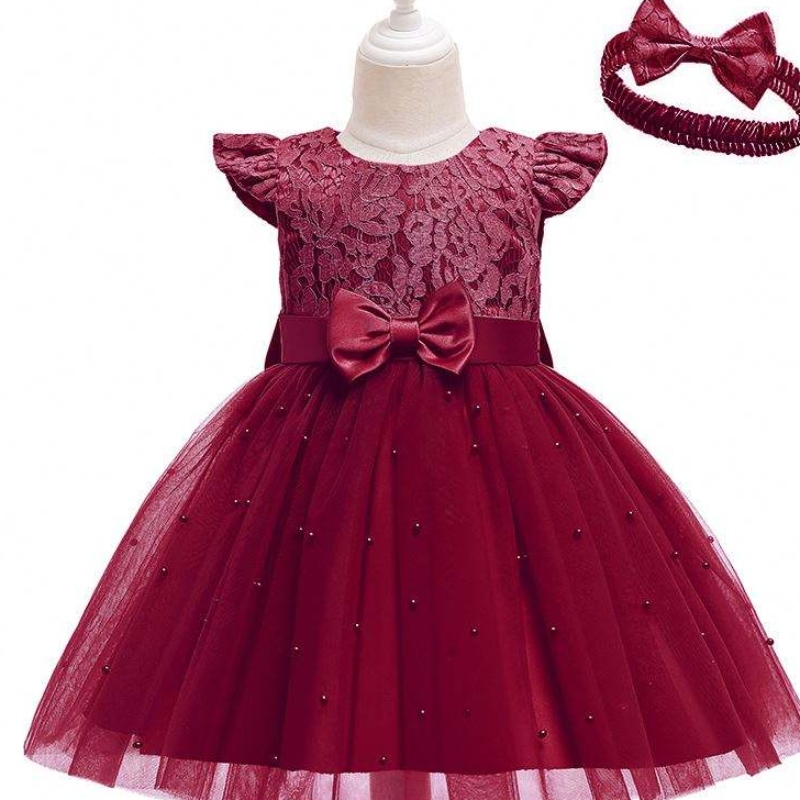 Baige Cross-Border Kids แต่งตัวขายส่งสีทึบลูกไม้ Bowknot เด็กชุดวันเกิดของเด็ก ๆ D0761