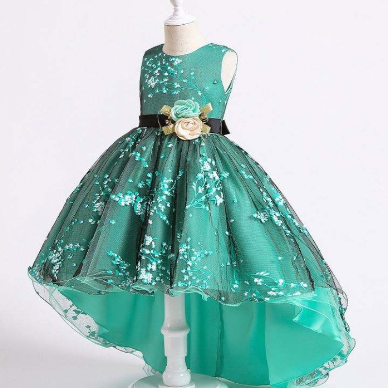 Baige Children Dress Girls Bow Wedding Gown Trailing Western Party Wear อย่างเป็นทางการ Princess Girl \\ S Dress 2153