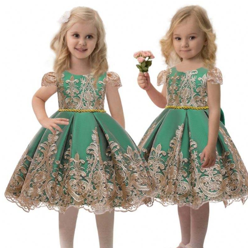 China Factory Kids Party Satin Frock Baby ดอกไม้วันเกิดเด็กเสื้อผ้าฤดูร้อน 7933