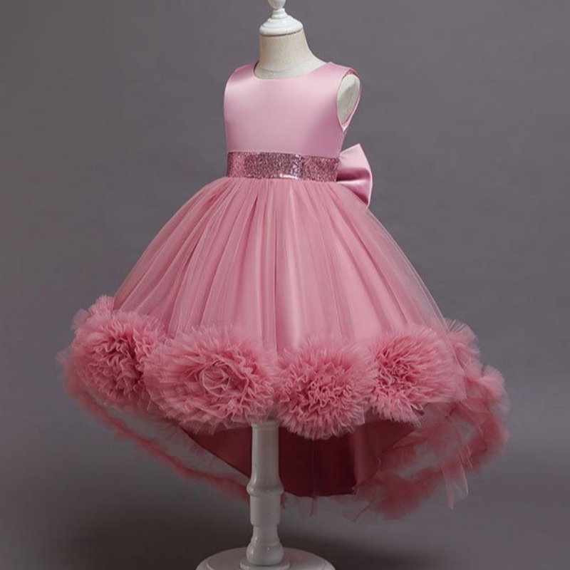Baige Little Big Girls Flower Wedding Train Tutu Dress อย่างเป็นทางการปาร์ตี้ปาร์ตี้ Princess Prom Ball Gown