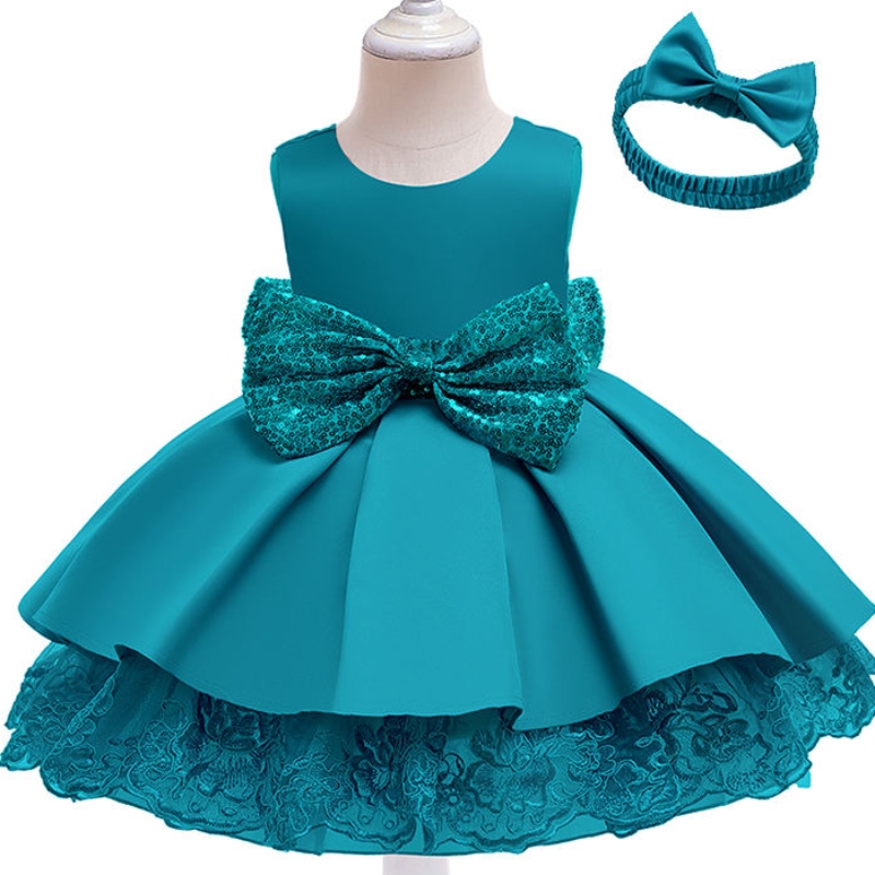 Baby Girl Sequin Bow Tie Princess Dress เด็กผู้หญิงวันหยุดเต้นรำการเต้นรำชุดประสิทธิภาพด้วยวงดนตรีผม