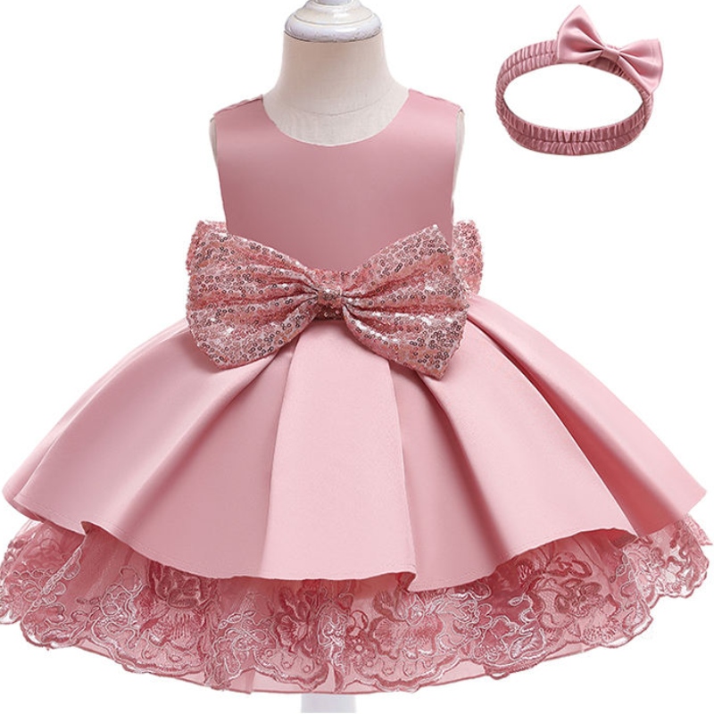 Baby Girl Sequin Bow Tie Princess Dress เด็กผู้หญิงวันหยุดเต้นรำการเต้นรำชุดประสิทธิภาพด้วยวงดนตรีผม