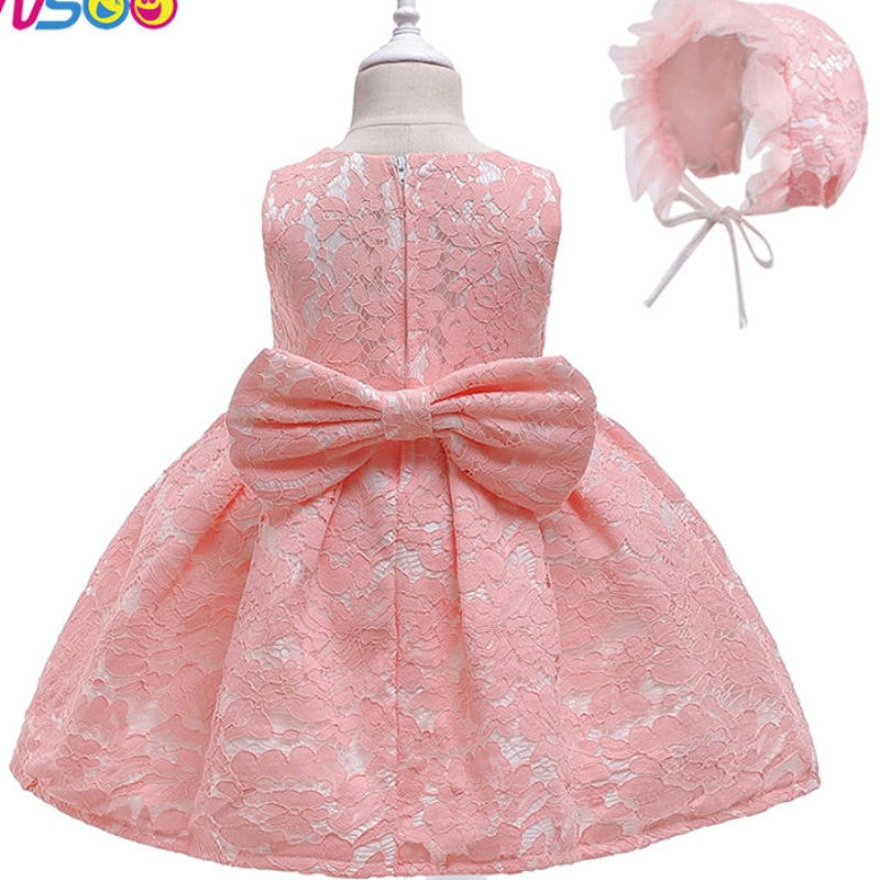 Ansoo New Girls \\ 'Dress Bow Lace Runway Prinway Dress พร้อมหมวกสำหรับเด็กวัยหัดเดิน 3-24 เดือน