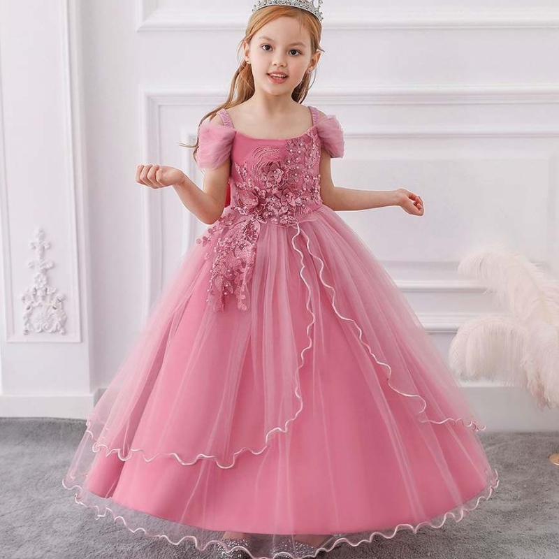 Baige Elegant Kids Long Dress Girls Prom Long Frock Baby Girl Wedding Princess Ball Gown