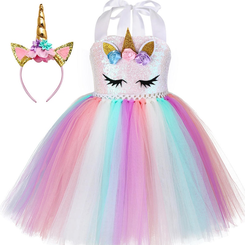 เด็กวัยหัดเดินเด็กสาววันเกิดบอลปาร์ตี้คอสเพลย์ชุดไฟ LED UP Rainbow Unicorn Fluffy เลเยอร์ Tulle Tutu Dress พร้อมแถบคาดศีรษะ