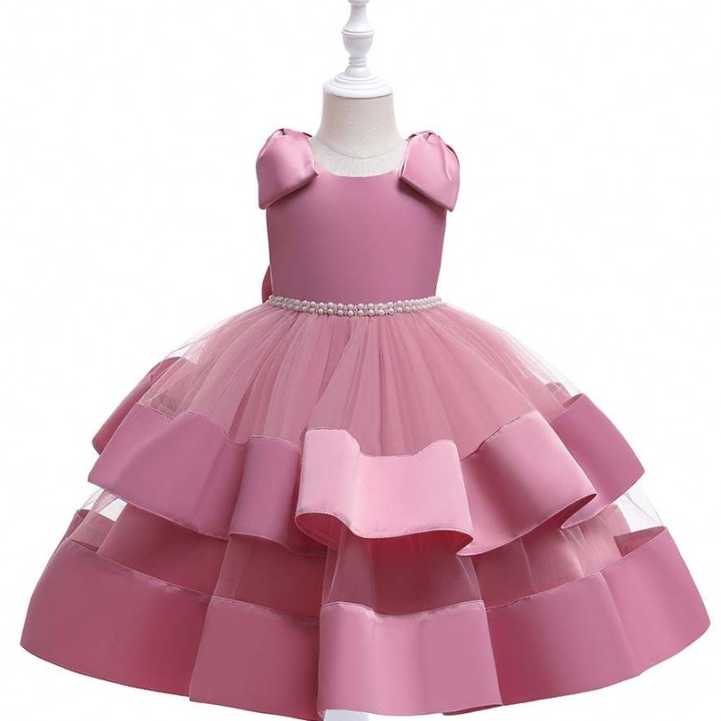 Baige Summer Kids Wedding Dress บูติกเด็กสาวปาร์ตี้สวมชุดแต่งกายด้วยธนูไหล่