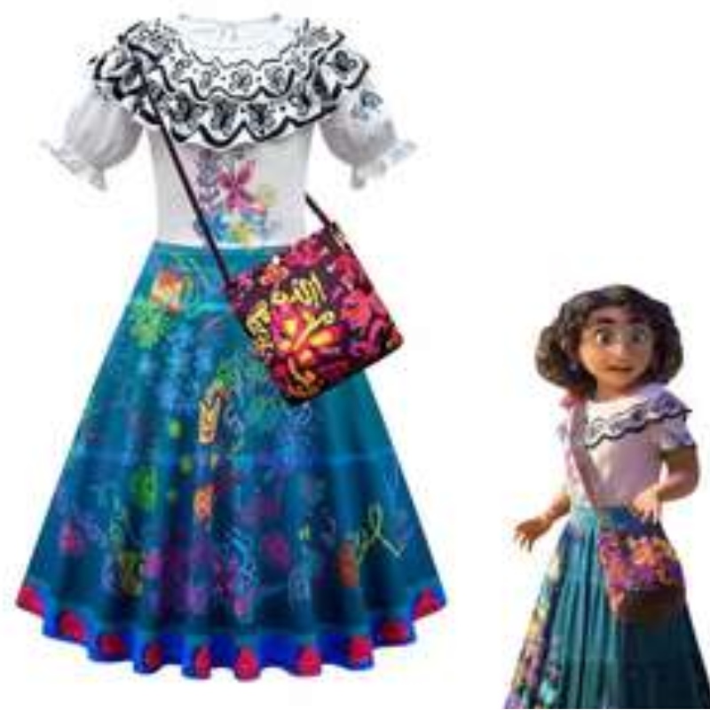เด็กผู้หญิง baige encanto mirabel ชุดคอสเพลย์กับกระเป๋าชุดฮาโลวีน Carnival ชุด