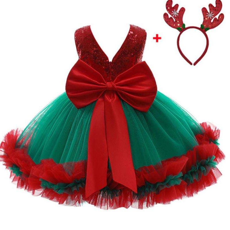 Baige Red Feisined Kids Christmas Christmas วันเกิดงานเลี้ยงวันเกิดชุดใหญ่โบว์ BOW Carnival Bow Vestidos