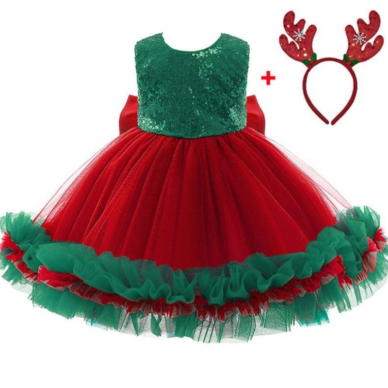 Baige Red Feisined Kids Christmas Christmas วันเกิดงานเลี้ยงวันเกิดชุดใหญ่โบว์ BOW Carnival Bow Vestidos