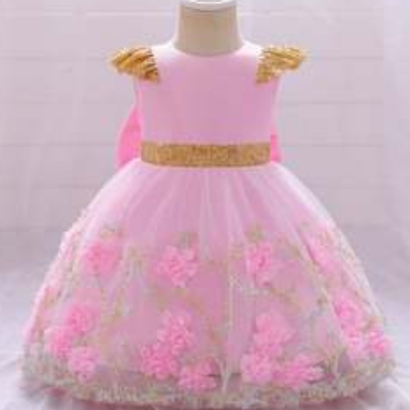 Baige ดอกไม้สีเหลืองสาวชุดเด็กปาร์ตี้ Frock ใหม่อินเดียคอลเลกชันแฟนซีสาวชุดปาร์ตี้ L2021xz