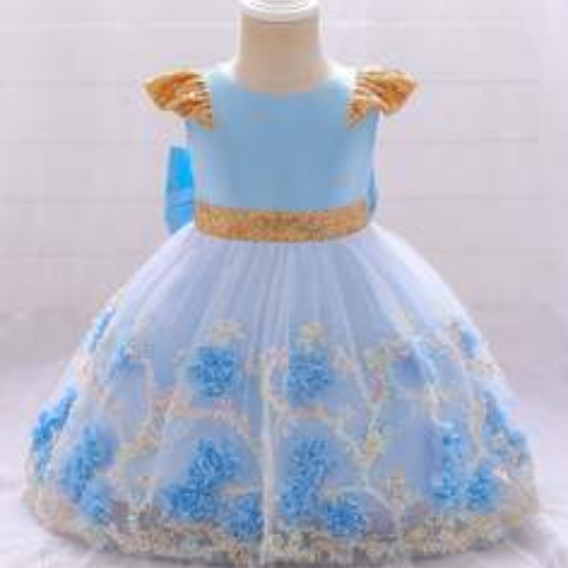 Baige ดอกไม้สีเหลืองสาวชุดเด็กปาร์ตี้ Frock ใหม่อินเดียคอลเลกชันแฟนซีสาวชุดปาร์ตี้ L2021xz
