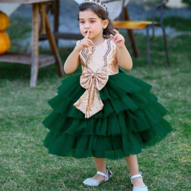 Baige โอกาสทางการ Baige Bow Kids Party ชุดเดรสแขนแขนก้มลูกเสื้อดอกไม้สาว \\ '