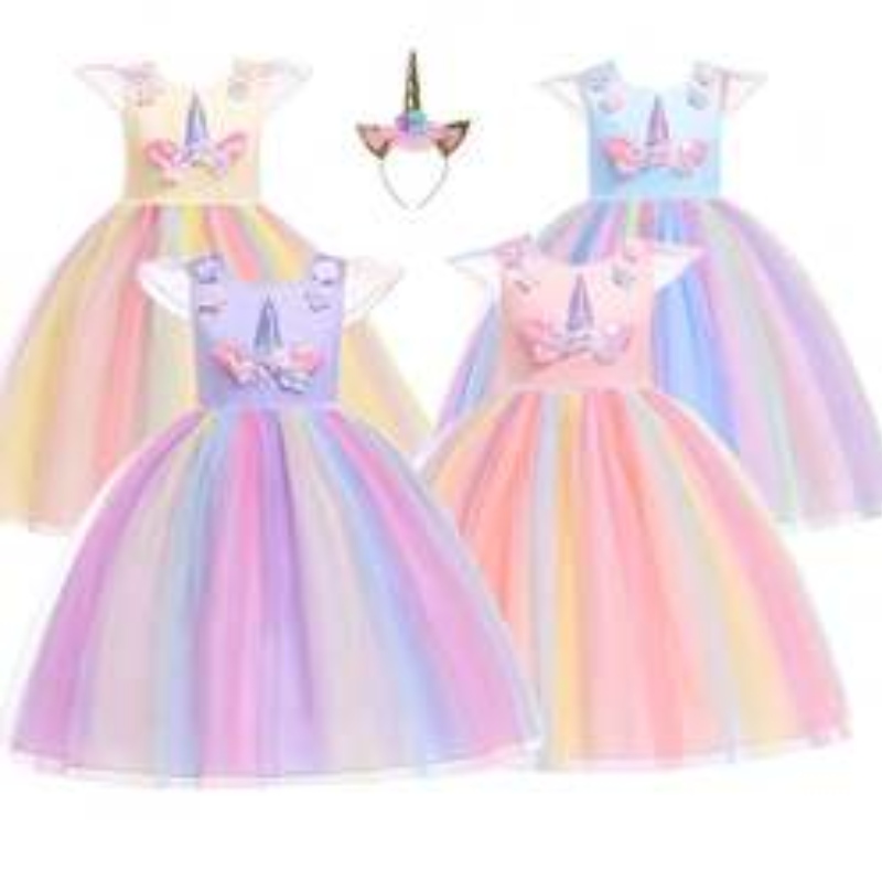 Baige Amazon Sellsbaby Girls Unicorn Princesstutu Dress Flower Girls Rainbow ชุดวันเกิดปาร์ตี้ชุดเด็กฤดูร้อน tulle
