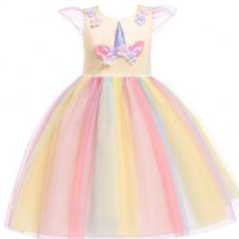 Baige Amazon Sellsbaby Girls Unicorn Princesstutu Dress Flower Girls Rainbow ชุดวันเกิดปาร์ตี้ชุดเด็กฤดูร้อน tulle