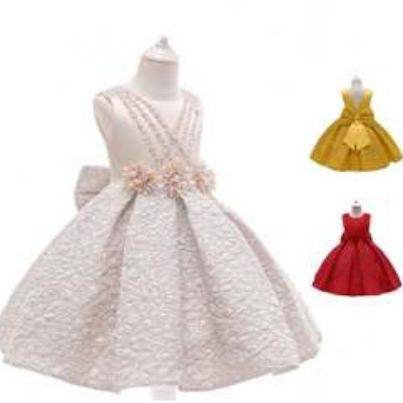 Baige ใหม่ Satin Flower Girl Princess Dress Baby Baby Party งานแต่งงาน Bridesmaid Ball Gown L5252