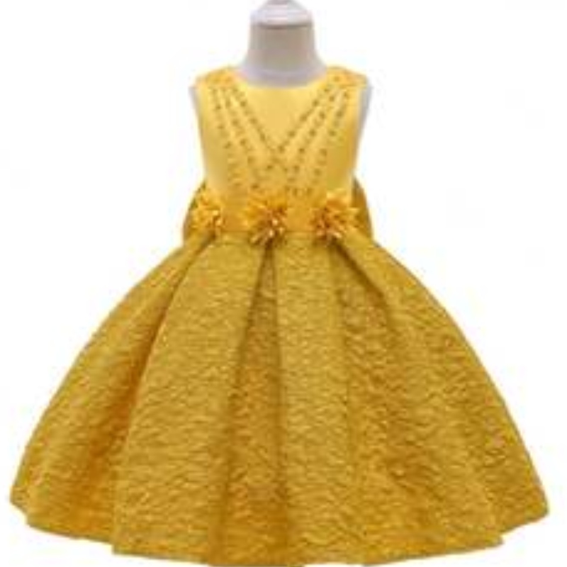 Baige ใหม่ Satin Flower Girl Princess Dress Baby Baby Party งานแต่งงาน Bridesmaid Ball Gown L5252
