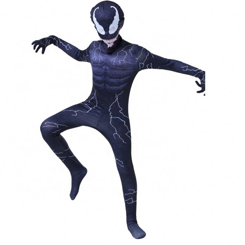 Custom Carnival Cossplay Fancy Superhero Jumpsuit Venom เครื่องแต่งกายพร้อมกล้ามเนื้อสำหรับเด็กผู้ชาย