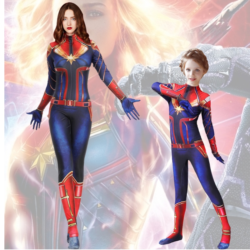 กัปตันของผู้หญิง Marvel Hero Suit Kids Tights Show Jumpsuit เวทีคอสเพลย์ชุดคอสเพลย์