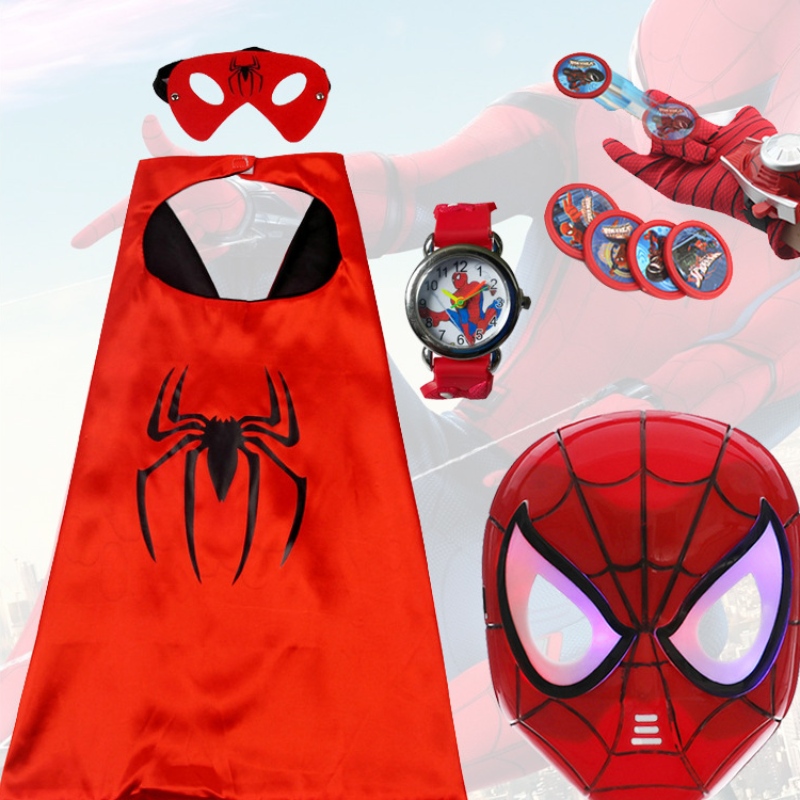 Spiderman Mask Halloween Children Cape Cape Cartoon Toy Launcher Launcher Shield Watch