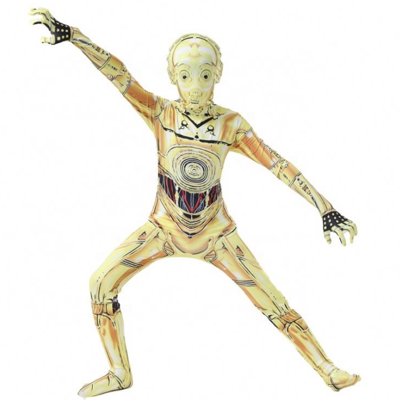C-3PO Funny Robot Stage Performance ชุดเครื่องแบบชุดฮัลโลวีนคาร์นิวัลชุด Jumpsuit Star Cossplay Wars ชุดสวมหน้ากากสำหรับเด็กผู้ชาย