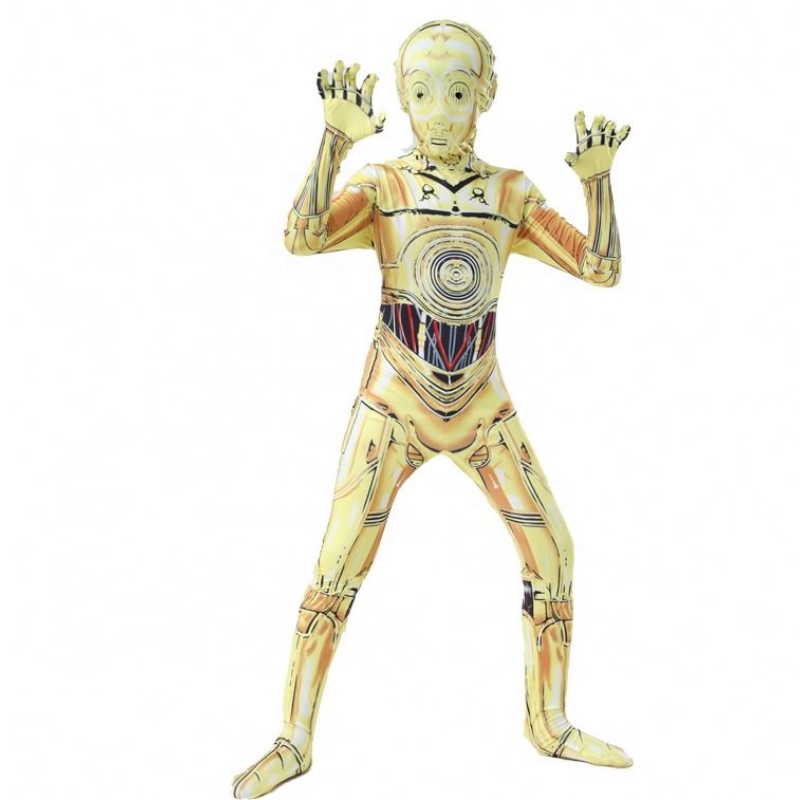 C-3PO Funny Robot Stage Performance ชุดเครื่องแบบชุดฮัลโลวีนคาร์นิวัลชุด Jumpsuit Star Cossplay Wars ชุดสวมหน้ากากสำหรับเด็กผู้ชาย