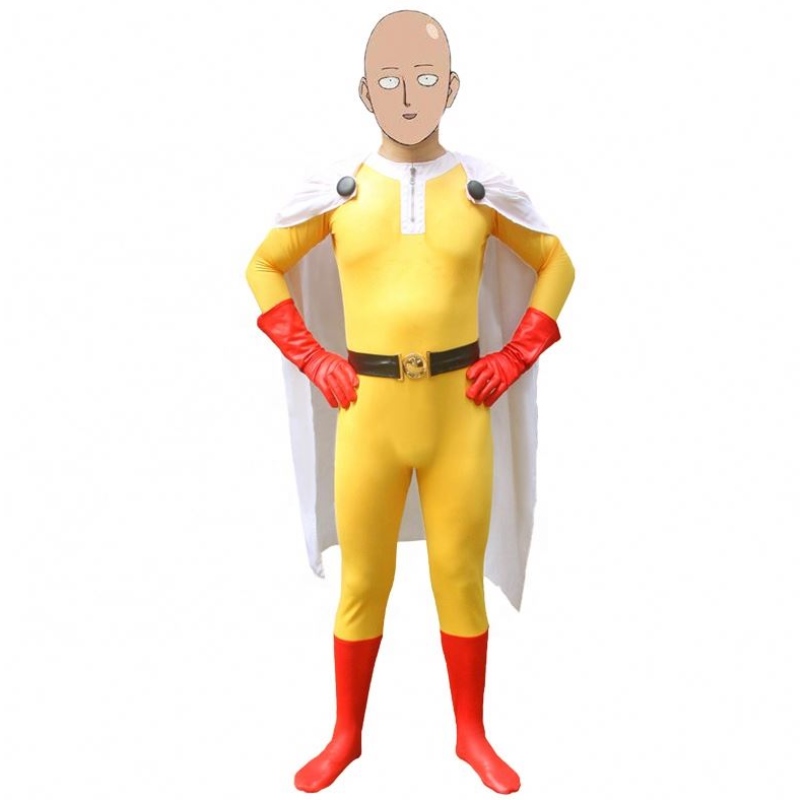 ปาร์ตี้ฮัลโลวีนปาร์ตี้ฮัลโลวีนยอดนิยม&adults tv superhero jumpsuit กับเสื้อคลุมคอสเพลย์อะนิเมะ One Punch Man Saitama Cartume