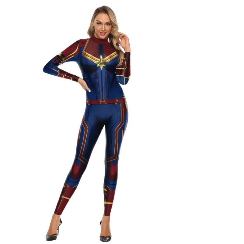 2022 Amazon New Design TV&movie คอสเพลย์เครื่องแต่งกายดิจิตอลการถ่ายโอนความร้อนกัปตัน Marvel ตัวละครเครื่องแต่งกายผู้หญิงชุดบอดี้สูท