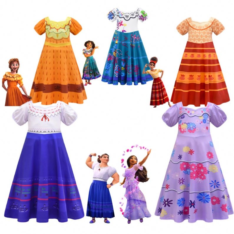 Magic Full House Encanto เสื้อผ้าชุดเด็กแต่งตัวเครื่องแต่งกายเทศกาลแขนสั้น Princess Dress Encanto Mirabel Cosplay