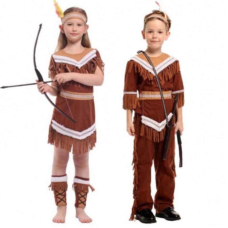 2022 Kids Indian Princess Huntress เด็ก Brown Fringed Boy Girls ชุดอินเดีย