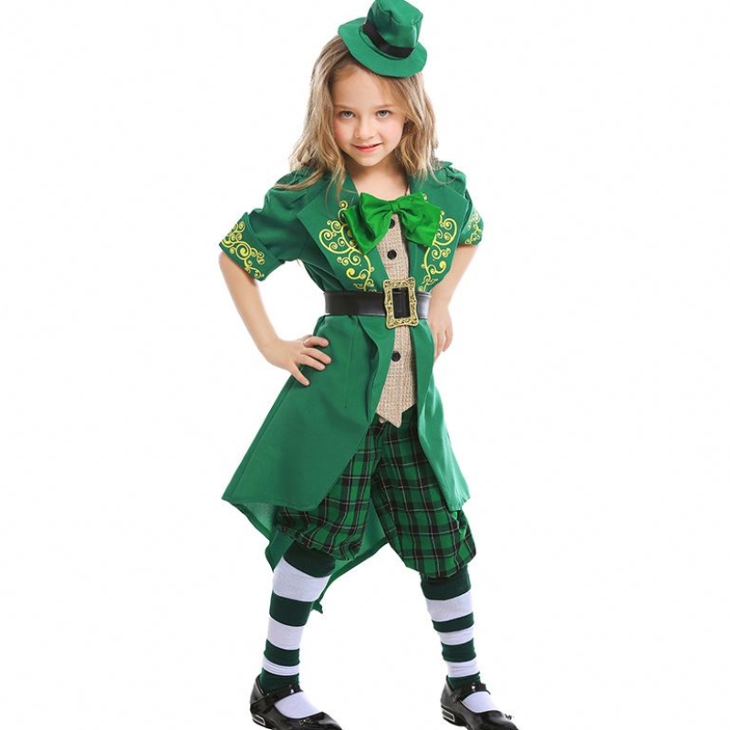 เด็กฮัลโลวีนไอริชเอลฟ์การแสดงชุดเครื่องแบบเซนต์แพทริค \\ s วันสาวชุด Leprechaun ชุด DGHC-089