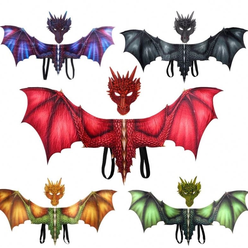 เด็กชายและเด็กผู้หญิงผู้ใหญ่สวมหน้ากากใบหน้าและ Wings Halloween Decoration Carnival Party Animal Cossplay