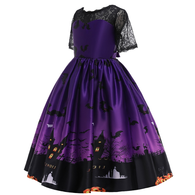 2022 เด็ก ๆ bat ghost ghost cartoon print dress ชุดฮาโลวีนสำหรับเด็ก