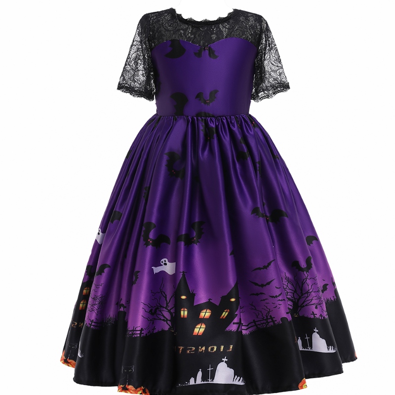 2022 เด็ก ๆ bat ghost ghost cartoon print dress ชุดฮาโลวีนสำหรับเด็ก