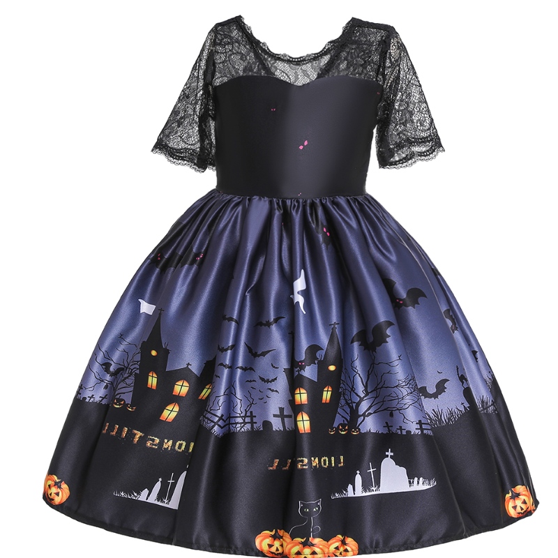 ชุด Halloween Princess Lace Lace Tube Top Ghost Print Children \\ s