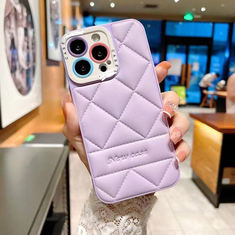 เหมาะสำหรับ iPhone13Promax เบาะอากาศกลิ่นหอมขนาดเล็ก 14 Lambskin Plaid Patch Leather Phone Case 12 เคสป้องกัน