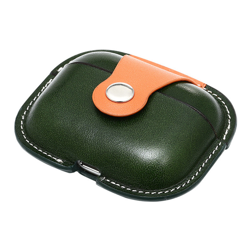 ใหม่ Apple AirPods Pro2 Case, Military Green Color Matching Calfskin Case Integrated Case, Case Leather Case Case Hiefset Cas