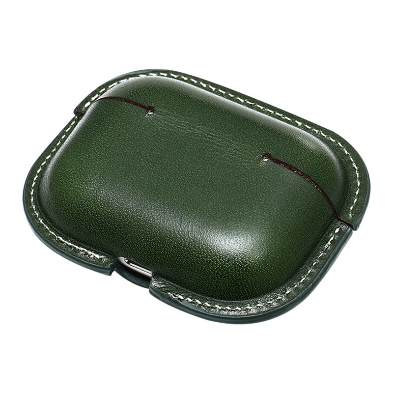 ใหม่ Apple AirPods Pro2 Case, Military Green Color Matching Calfskin Case Integrated Case, Case Leather Case Case Hiefset Cas