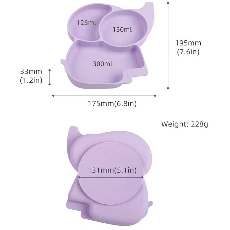 แผ่นดูดสำหรับทารกซิลิโคนช้างจานอาหารเสริมชุดอาหารสำหรับทารกช้าง bpa ฟรีลูกอาหารเย็นชามซิลิโคนสีที่กำหนดเองอาหารค่ำที่ยอมรับได้จานแบ่งสำหรับเด็ก