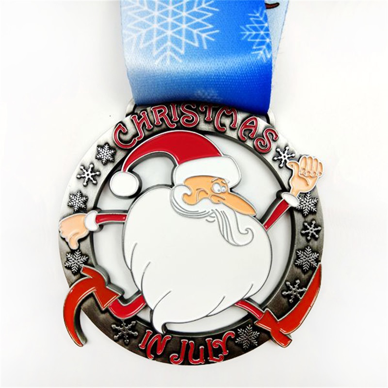 Santa Running Medals Medals ของขวัญสำหรับเหรียญโลหะคริสต์มาสกับอัญมณี