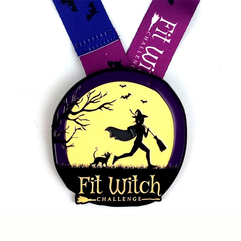 เหรียญโลหะ 3 มิติที่กำหนดเองสำหรับกิจกรรมกีฬาที่มี Ribbon Metal Metal Metal Metal Metals Halloween Shine ใน The Dark Medal