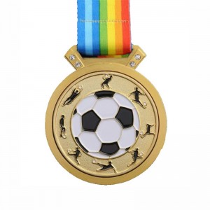 Gag Design Metal Logo Football Football Soccer Race Sports Gold Award Medals โรงงานเหรียญที่กำหนดเองด้วย Ribbon