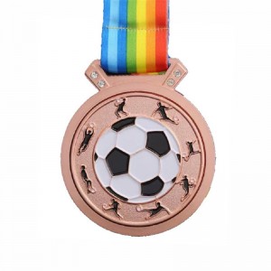 Gag Design Metal Logo Football Football Soccer Race Sports Gold Award Medals โรงงานเหรียญที่กำหนดเองด้วย Ribbon