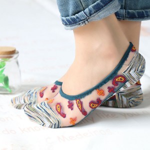 ฤดูร้อนขายร้อนล่องหนอยสีสันคริสตัลผ้าไหมตัดต่ำผู้หญิงถุงเท้าโปร่งใส