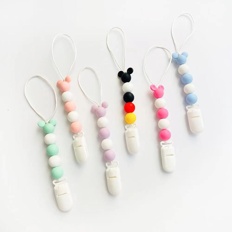 BPA ฟรีต่อต้านการพ่นไม้บีชซิลิโคนลูกปัดการงอกฟันของ TEY TEY TEY TOY TOY BABY DUMMY BABY BACIFIER CLIP CLIP CLIP CLIP CLIP