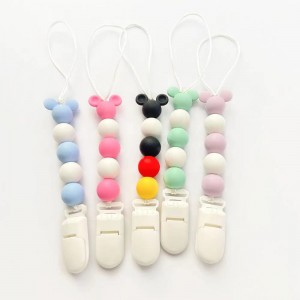 BPA ฟรีต่อต้านการพ่นไม้บีชซิลิโคนลูกปัดการงอกฟันของ TEY TEY TEY TOY TOY BABY DUMMY BABY BACIFIER CLIP CLIP CLIP CLIP CLIP
