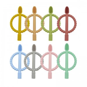 BPA ฟรีแปรงสีฟันที่ปลอดภัยนุ่มเคี้ยวของเล่นแปรงสีฟันเด็กซิลิโคนเด็ก